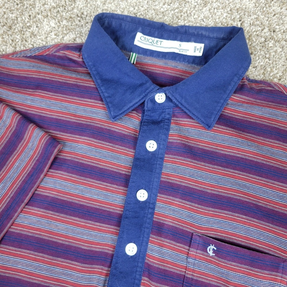 Criquet Slim Fit Mens Small Multicolor Striped Stretch Knit Polo Short Sleeve